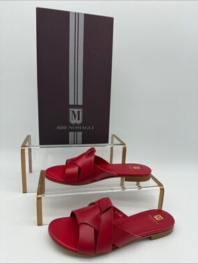 Bruno Magli Andria Woven Slide Sandal Ruby Leather Red